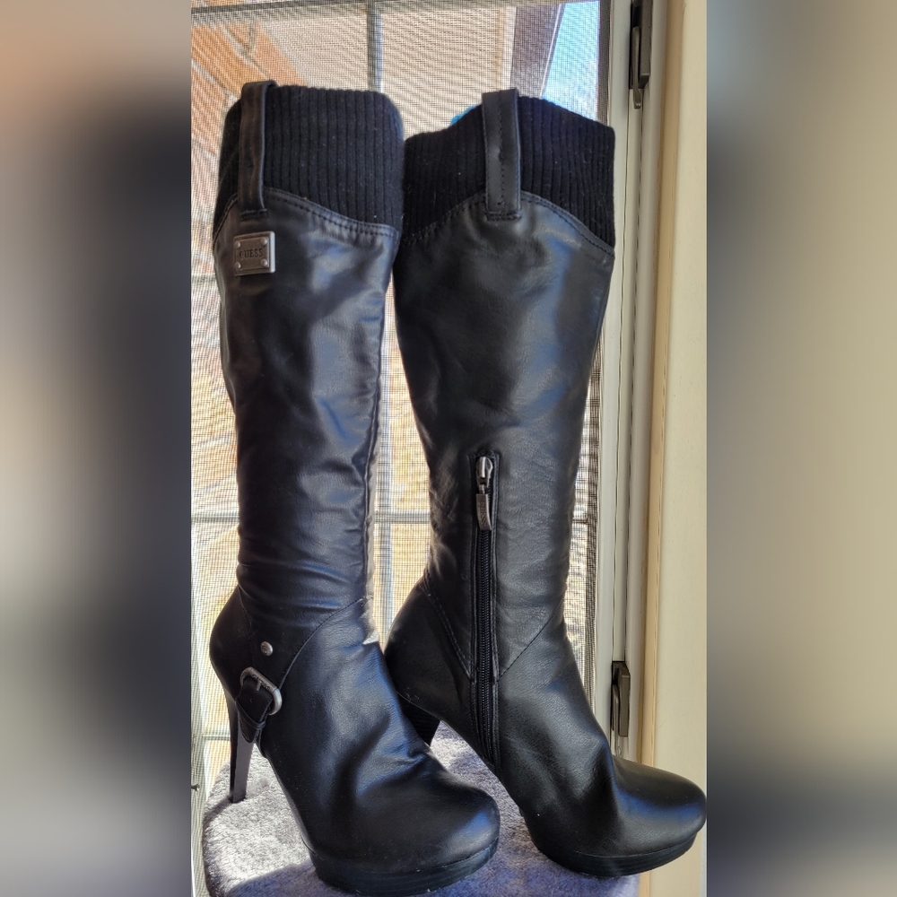 Black Guess Knee High, High Heel Boots nwot, Barely warn